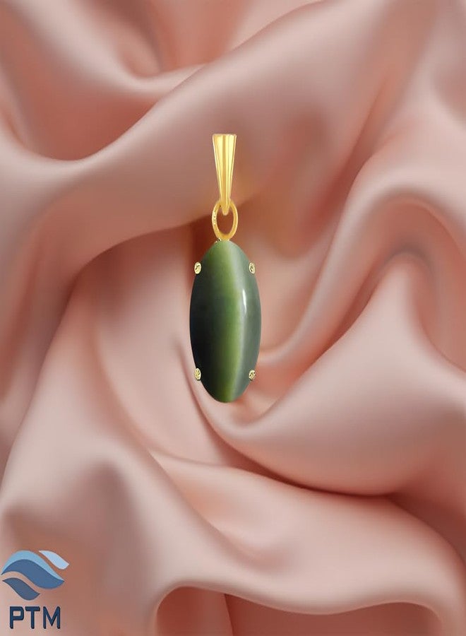 Ptm Natural Cats Eye/Lahsunia 4.25 Ratti or 4 Carat Astrological Certified Gemstone Panchdhatu/5 Metals 22k Gold Plated Pendant for Men & Women -fba2425 - Image 2