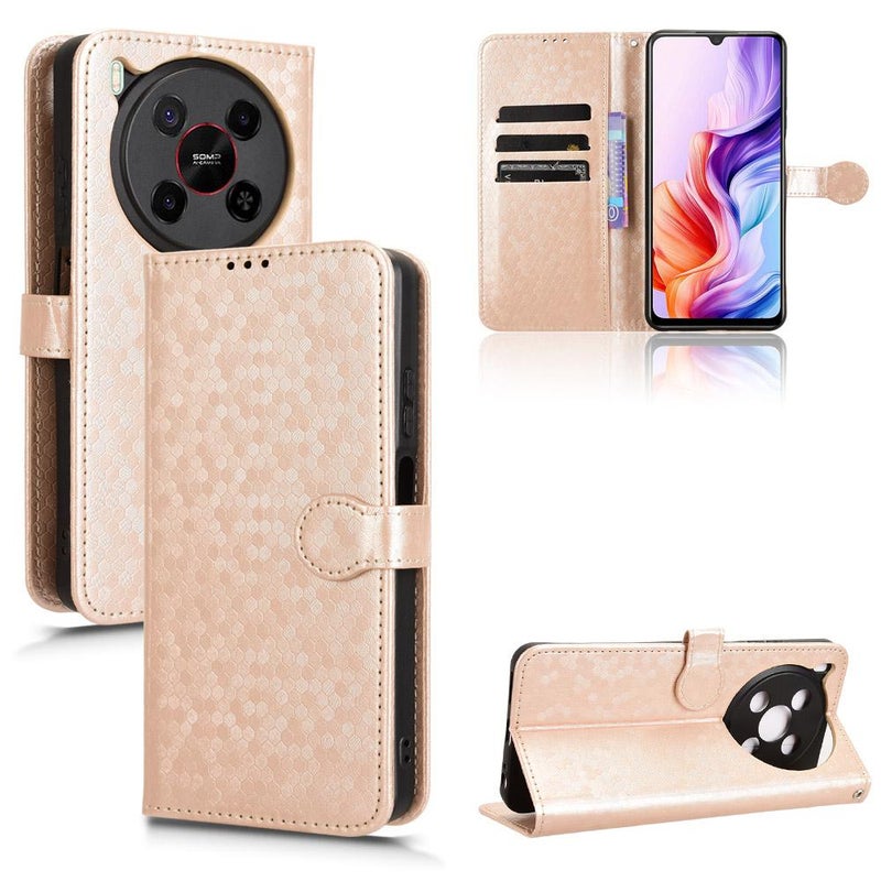 HuHa Case Cover For ZTE Blade V70 Max Honeycomb Dot Texture Leather Phone Case(Gold) - Image 1