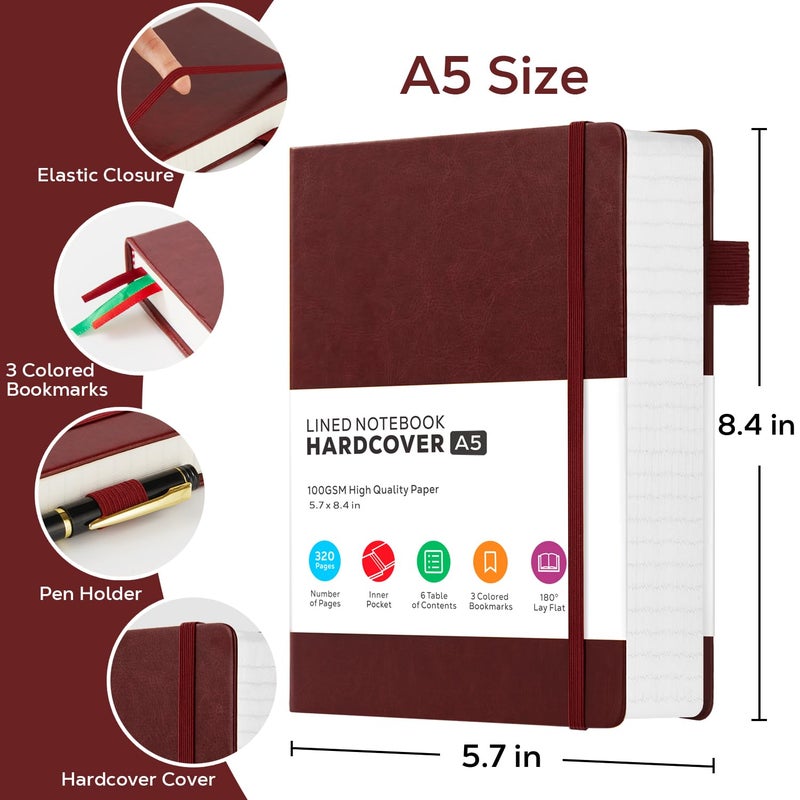FOCUS DAY Lined Thick Journal Notebook for Writing Women Men, 320 Pages, Medium 5.7 inches x 8.4 inches, Hardcover Leather Notebook with 100 gsm Thick Paper, Burgundy - Image 2