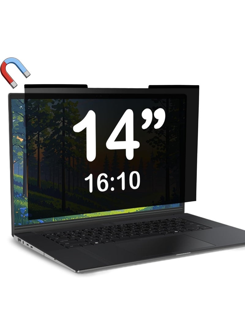 Magnetic Laptop Privacy Screen 14 Inch 16:10, Anti-Spy Filter, Matte Anti Glare Blue Light Protector, Easy Install & Remove - Image 1