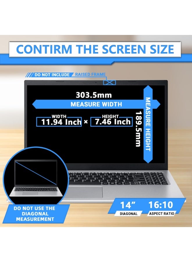 Magnetic Laptop Privacy Screen 14 Inch 16:10, Anti-Spy Filter, Matte Anti Glare Blue Light Protector, Easy Install & Remove - Image 2