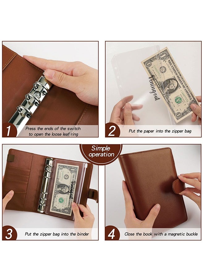 Generic - Budget Binder Cash Envelopes for Budgeting Money Organizer for Cash Money Envelopes for Cash Leather A6 Budget Binder with Zipper envelopes (Brown) - Image 1