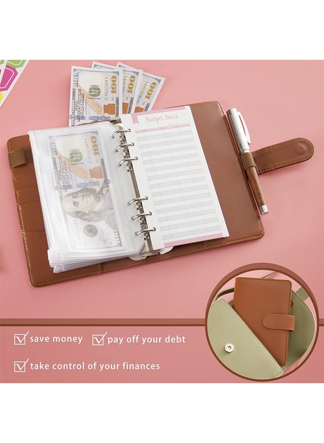 Generic - Budget Binder Cash Envelopes for Budgeting Money Organizer for Cash Money Envelopes for Cash Leather A6 Budget Binder with Zipper envelopes (Brown) - Image 1