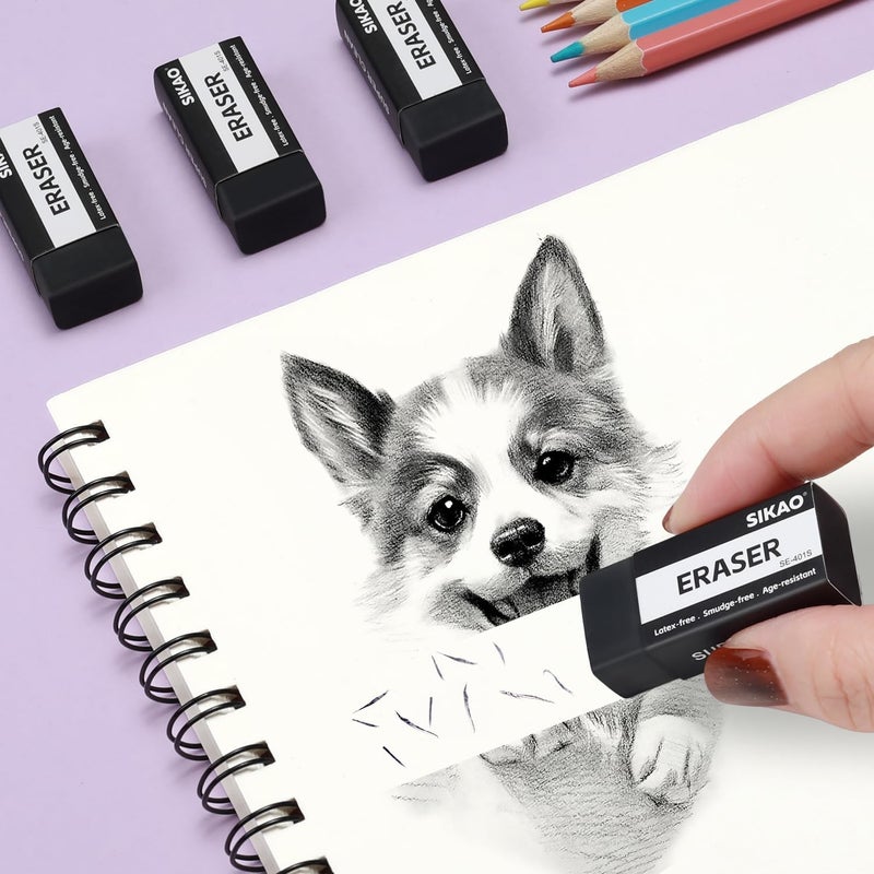 Sikao White Erasers, 6 Pack Block Pencil Erasers â€“ Smudge-Free Latex-Free, Erasers for Kids School Supplies, Clean Erase for Homework, Office & Drawing (Art Use) - Image 4