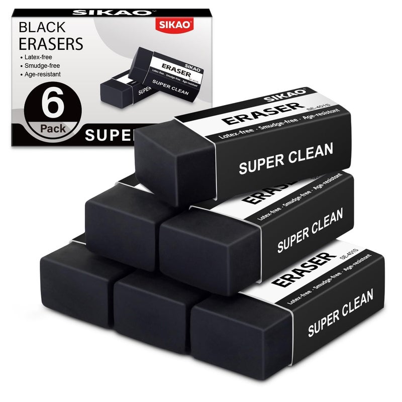 Sikao White Erasers, 6 Pack Block Pencil Erasers â€“ Smudge-Free Latex-Free, Erasers for Kids School Supplies, Clean Erase for Homework, Office & Drawing (Art Use) - Image 1