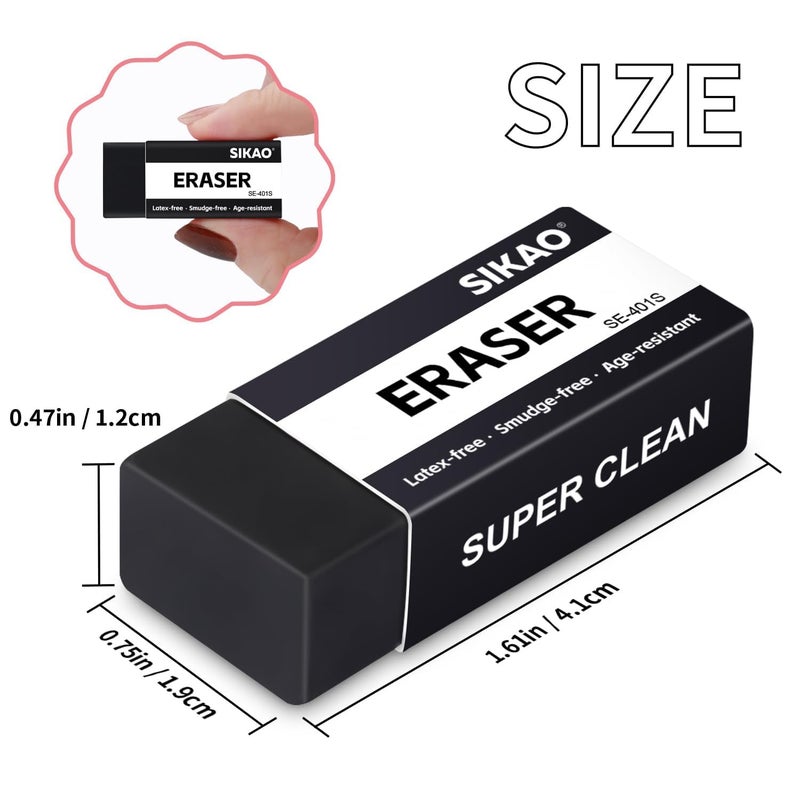 Sikao White Erasers, 6 Pack Block Pencil Erasers â€“ Smudge-Free Latex-Free, Erasers for Kids School Supplies, Clean Erase for Homework, Office & Drawing (Art Use) - Image 2