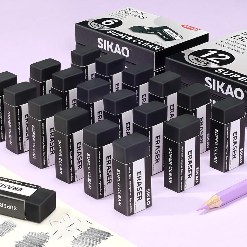 Sikao White Erasers, 6 Pack Block Pencil Erasers â€“ Smudge-Free Latex-Free, Erasers for Kids School Supplies, Clean Erase for Homework, Office & Drawing (Art Use) - Image 5