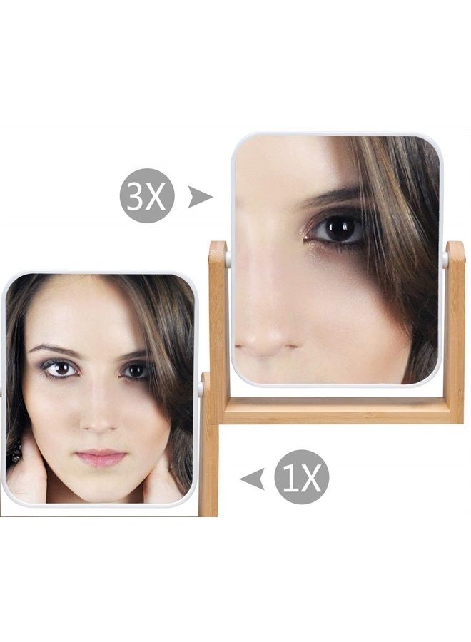 YEAKE Vanity Makeup Mirror with Natural Bamboo Stand,8 Inch 1X/3X Magnification Double Sided 360 Degree Swivel Magnifying Mirror,Portable Table Desk Countertop Mirror Bathroom Shaving Make Up Mirror - Image 2