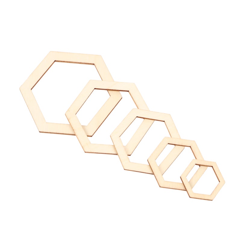 205Pcs Hexagonal Wooden Cutouts 5 Sizes Light Durable Odourless Blank Wood Pieces for Decoration DIY Craft - Image 4
