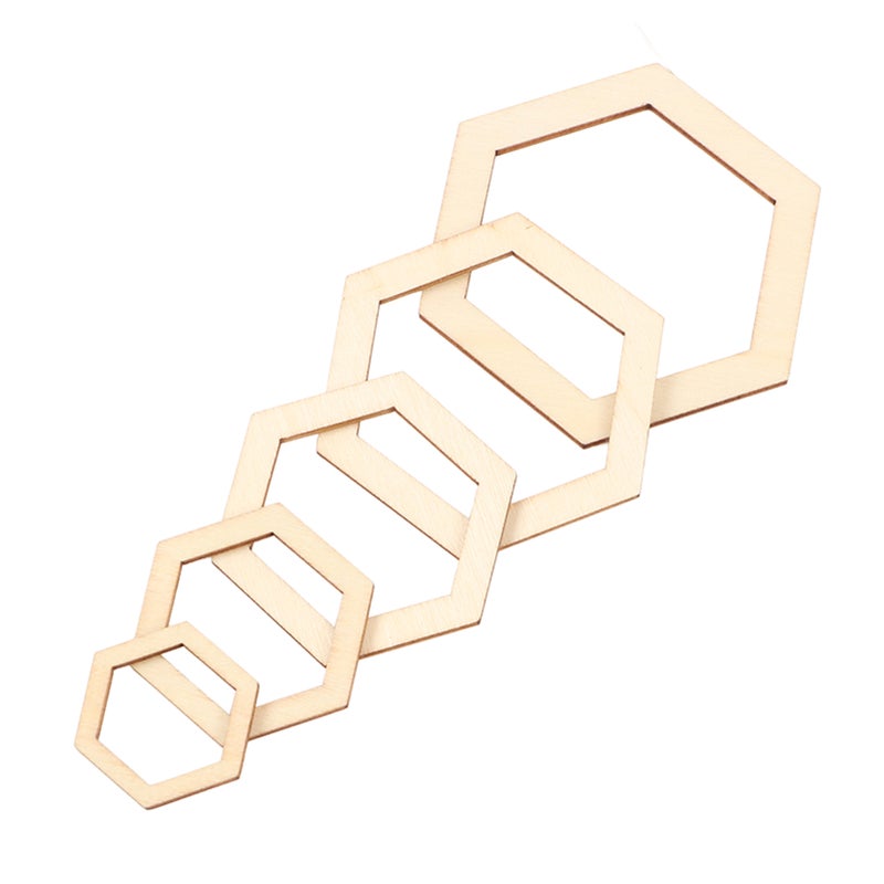 205Pcs Hexagonal Wooden Cutouts 5 Sizes Light Durable Odourless Blank Wood Pieces for Decoration DIY Craft - Image 2