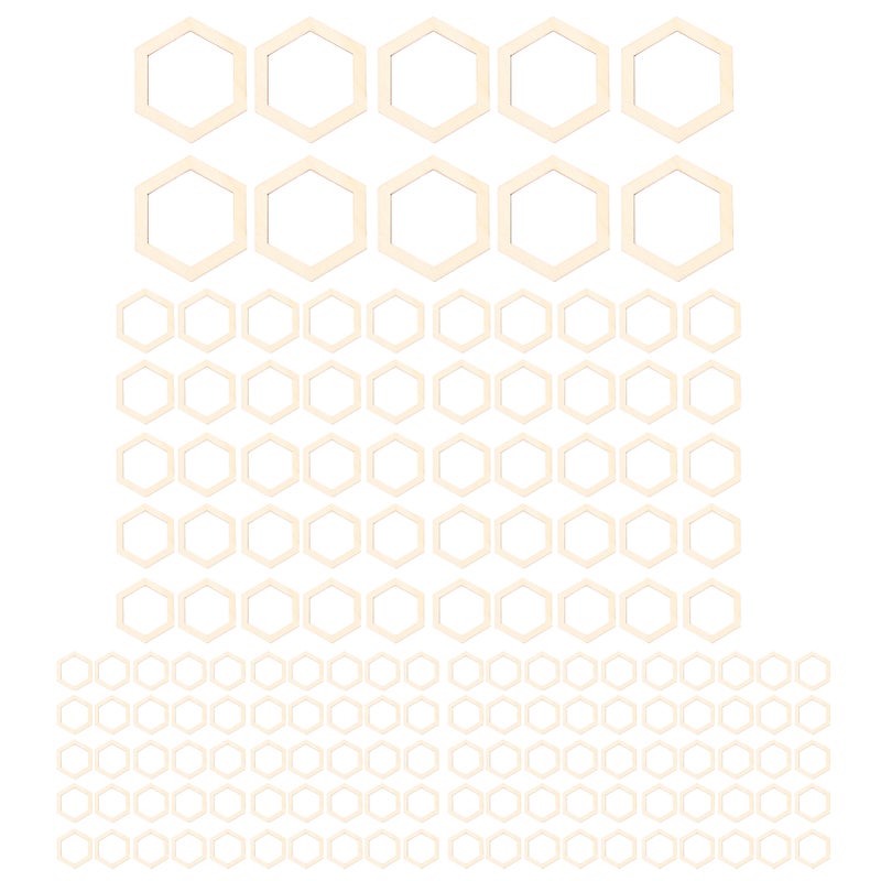 205Pcs Hexagonal Wooden Cutouts 5 Sizes Light Durable Odourless Blank Wood Pieces for Decoration DIY Craft - Image 1