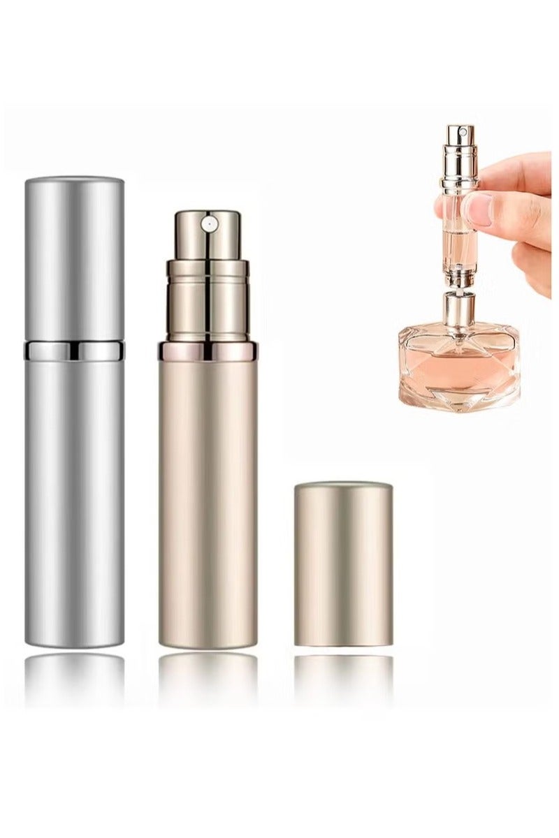 2PCS 5ml Perfume Travel Refillable Bottle ,Bottom-Filling Fragrances Perfume Atomizer ,Mini Empty Spray Bottle ,Travel Perfume, Pocket Travel Toiletries ,Holiday Travel Essentials ,Empty Mini Cologne Dispenser,Pocket Atomiser,Silver & Gold - Image 1