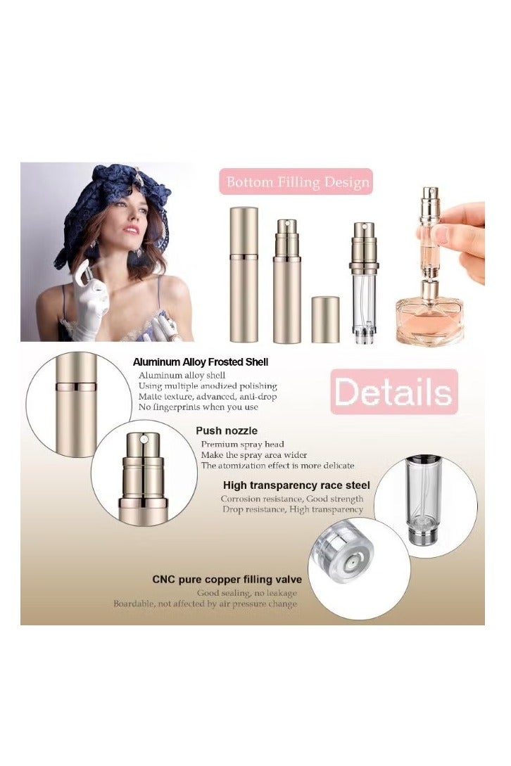 2PCS 5ml Perfume Travel Refillable Bottle ,Bottom-Filling Fragrances Perfume Atomizer ,Mini Empty Spray Bottle ,Travel Perfume, Pocket Travel Toiletries ,Holiday Travel Essentials ,Empty Mini Cologne Dispenser,Pocket Atomiser,Silver & Gold - Image 2