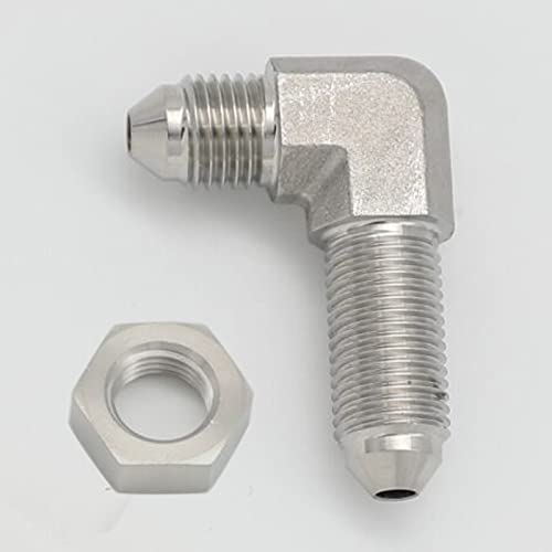 KRD PERFORMANCE Stainless Steel 3 AN Male Flare Bulkhead Union Brake Hose Fitting with AN3 Bulkhead Lock Nut 90 Degree - Image 1