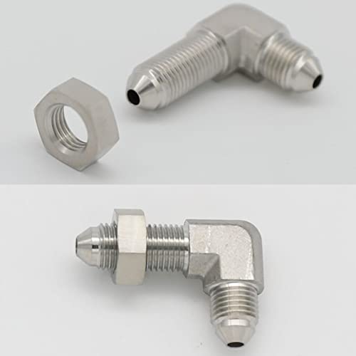 KRD PERFORMANCE Stainless Steel 3 AN Male Flare Bulkhead Union Brake Hose Fitting with AN3 Bulkhead Lock Nut 90 Degree - Image 3
