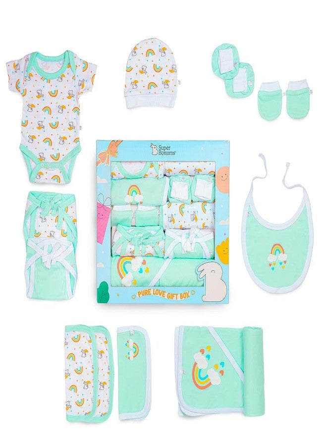 SuperBottoms New Born Baby Gifts - 11 Pieces | 0-6 Months Baby Products All New Born Combo | Kids Cotton Solid Clothing Gift Set Combo - Langot, Romper, Swaddle, Washcloth, Cap, Mittens, Bib, Booties. - Image 3