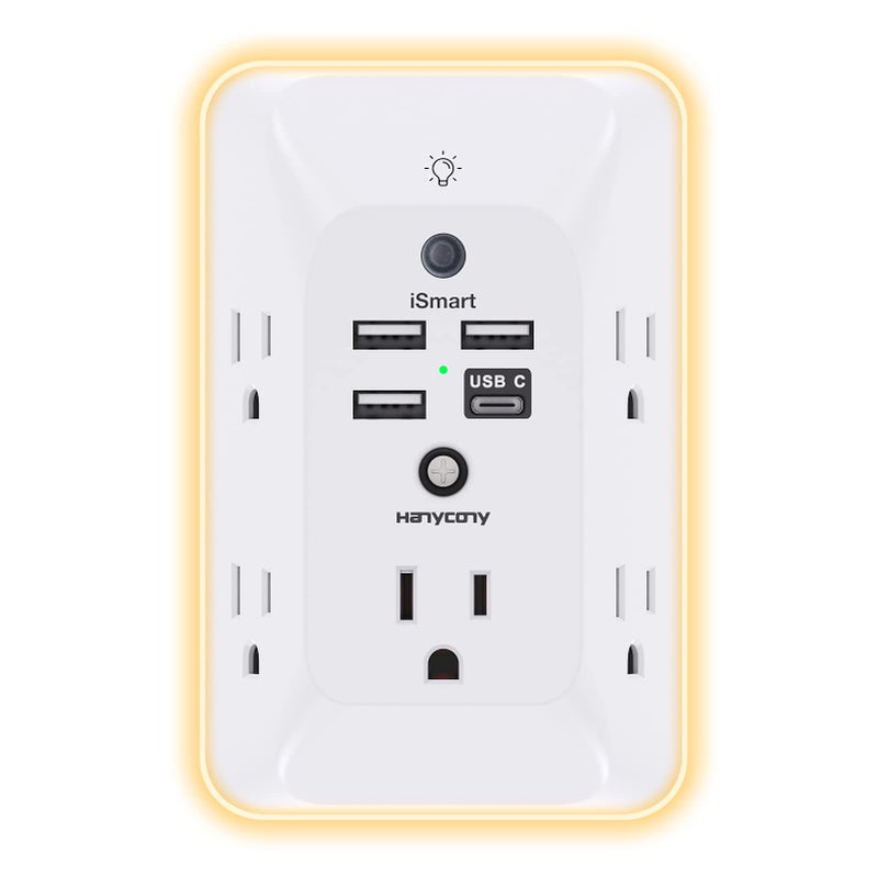 HANYCONY Outlet Extender with Night Light, Multi Plug Outlet, USB Wall Charger Surge Protector 4 USB Charging Port(1USB C), Power Strip Electrical Outlet Splitter Expander for Home Office Dorm Room ETL Listed - Image 1