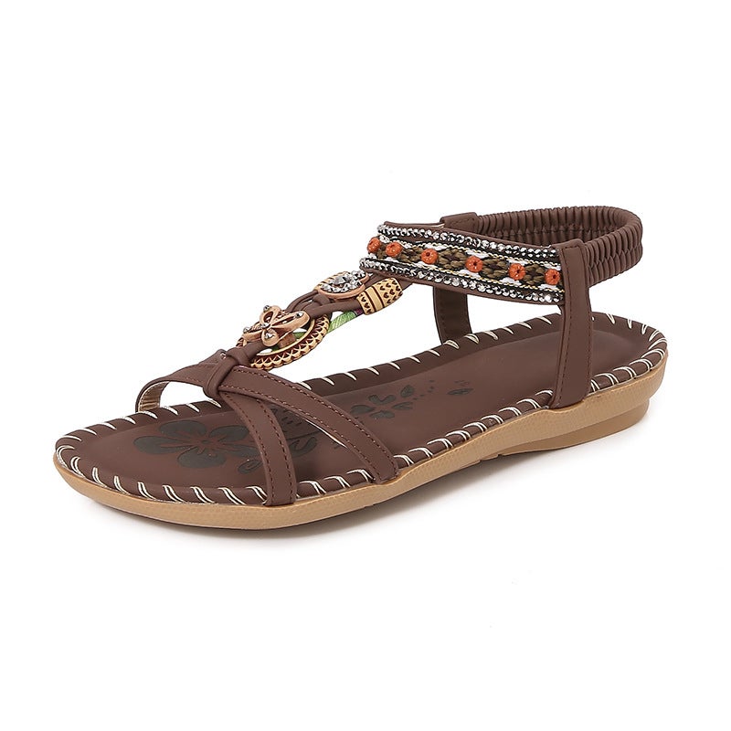 2025 IELTS Run New Bohemian Sandals Women''s Summer Rhinestone Evening Wind Flat Bottom Round Head Clip Foot Open Toe Cool - Image 5