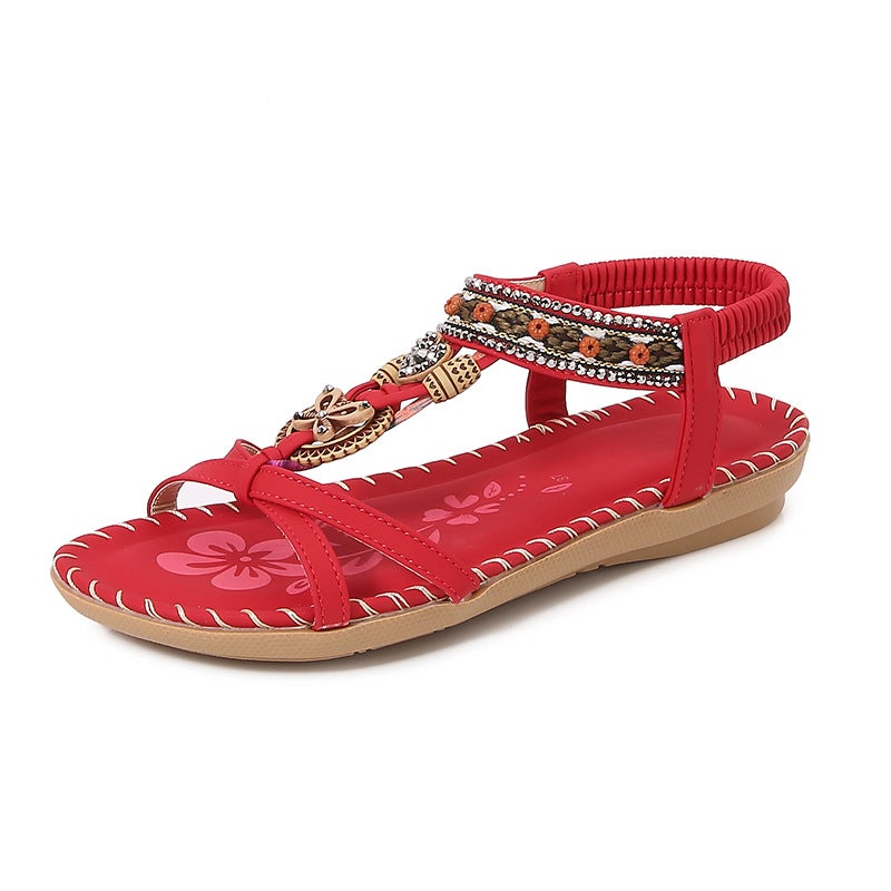 2025 IELTS Run New Bohemian Sandals Women''s Summer Rhinestone Evening Wind Flat Bottom Round Head Clip Foot Open Toe Cool - Image 3