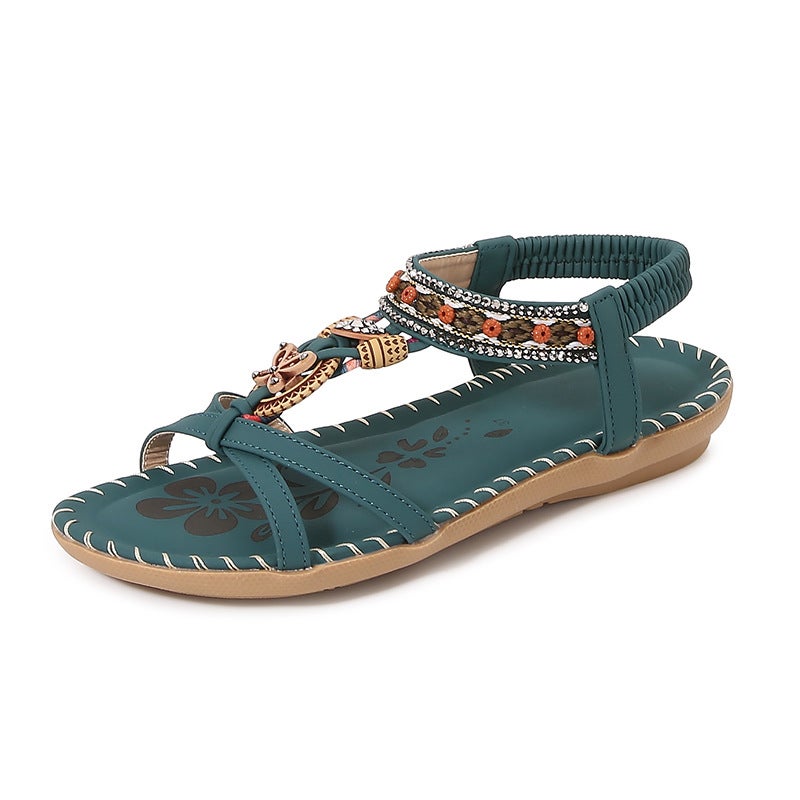 2025 IELTS Run New Bohemian Sandals Women''s Summer Rhinestone Evening Wind Flat Bottom Round Head Clip Foot Open Toe Cool - Image 2