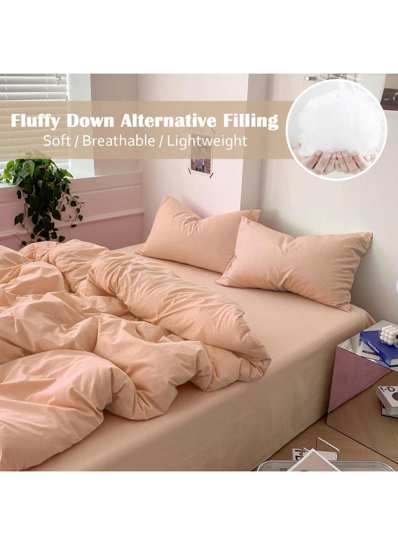 NANKO Nanko Peach Coral King Size Comforter Set  Soft Microfiber Down Alternative Duvet Insert  Modern Farmhouse Neutral Spring Decor Bedding Sets Bed in a Bag for Women Men Teen Girls  104 x 90 inch 3pcs  - Image 2