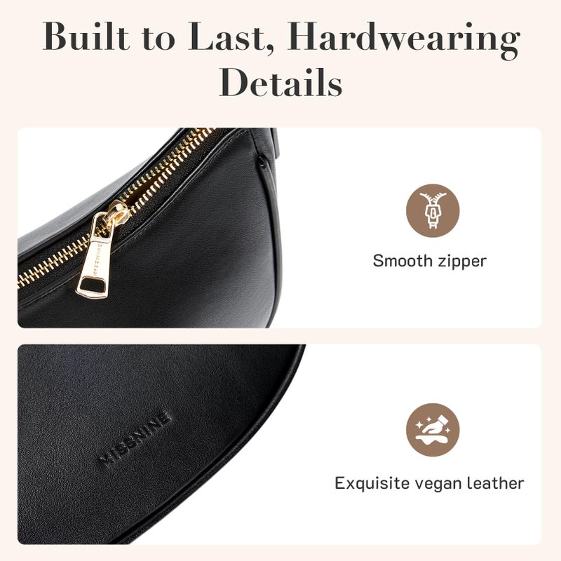 Missnine Purses for Women, Shoulder Bag Small Handbags Vegan Leather Underarm Bags Trendy Hobo Cute Clutch Purse with Adjustable Strap, Black - Image 5