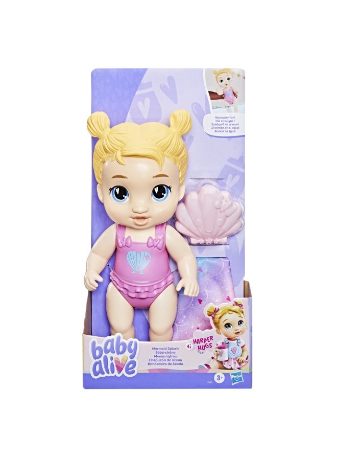 Baby Alive Mermaid Splash Harper Hugs Waterplay Doll, Blonde Hair, 11 Inches, Water Safe Toys for 3 Year Old Girls and Boys & Up - Image 5