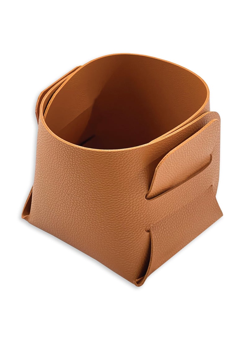 LeArt Leather Storage Basket – Bedside, Nightstand, Office Desk Organizer | Pantry Storage Organizer | Stationery Organizer | Storage Bin for Home (Caramel Large) - Image 1