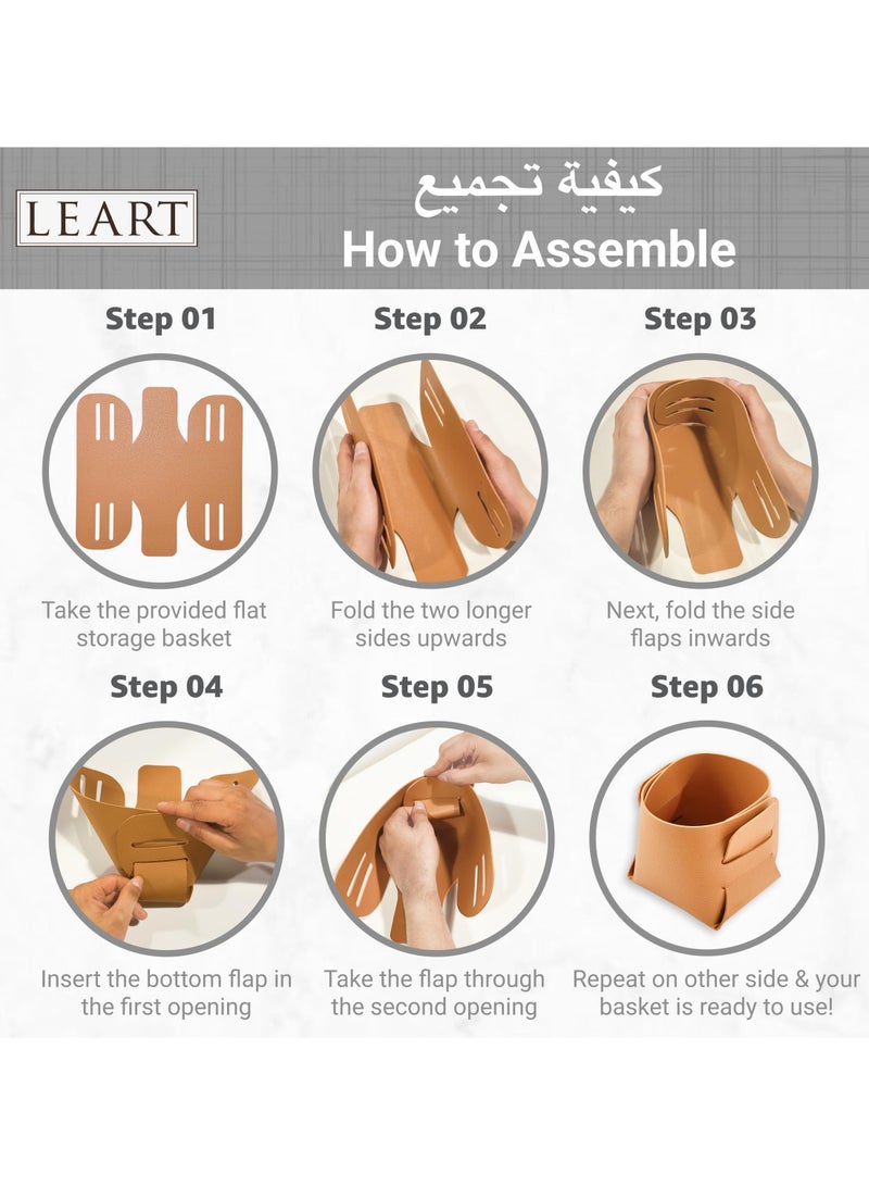 LeArt Leather Storage Basket – Bedside, Nightstand, Office Desk Organizer | Pantry Storage Organizer | Stationery Organizer | Storage Bin for Home (Caramel Large) - Image 4