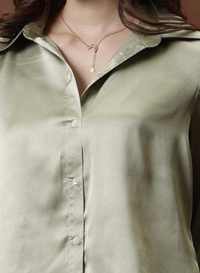 Athena Green Solid Casual Shirt - Image 3
