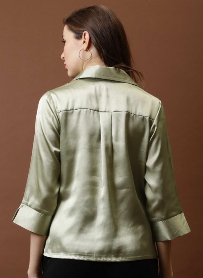 Athena Green Solid Casual Shirt - Image 4