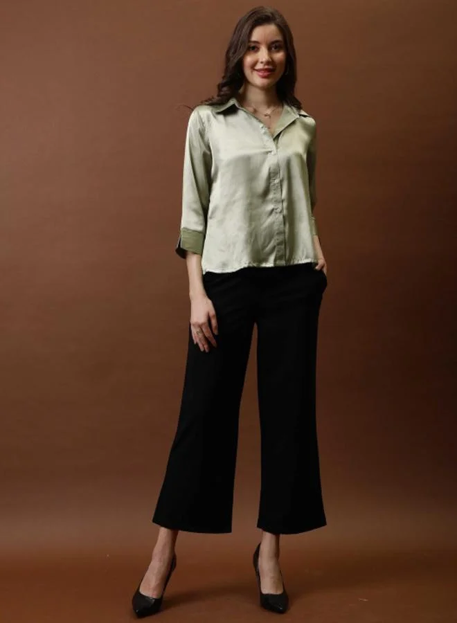 Athena Green Solid Casual Shirt