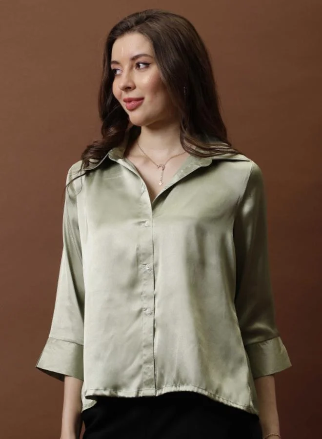 Athena Green Solid Casual Shirt