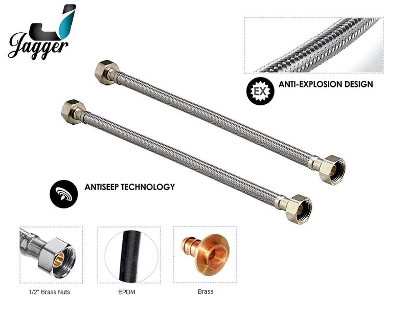 JAGGER أنبوب اتصال من الفولاذ المقاوم للصدأ من الدرجة 304 للغسالة، حوض الغسيل ومقعد المرحاض، تشطيب كروم (العرض - 1/2 بوصة، الطول - 24 بوصة) عبوة من - 2 - Image 4