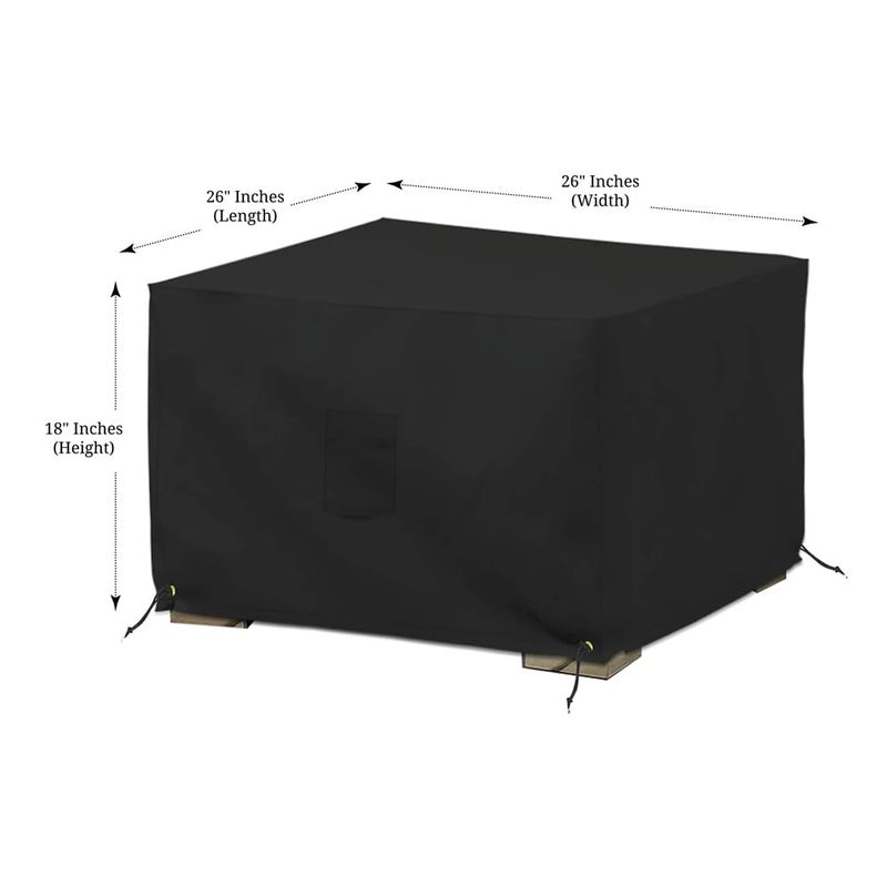 Covers & All Outdoor Ottoman Cover, 12 Oz PVC Coated Polyester, Waterproof Ottoman Slipcover, Square Patio Furniture Covers Suitable for Indoor and Outdoor Use (26" L x 26" W x 18" H, Black) - Image 2