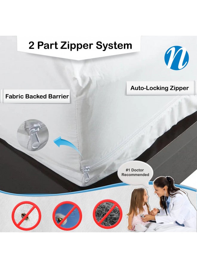 National Allergy National Allergy Superior 100% Cotton California King Mattress Protector Zippered - 73" x 84" x 9" - Hypoallergenic Bed Encasement - Breathable Dust Proof Cover - Oeko-TEX Standard 100 Certified  - Image 1