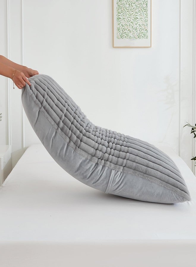 Memfydu Full Body Pillow with Fluffy Stripe Faux Fur Removable Cover, Long Bed Pillow Adult 20x54 Inches for Side Sleeper and Pregnancy, Gray. - Image 5