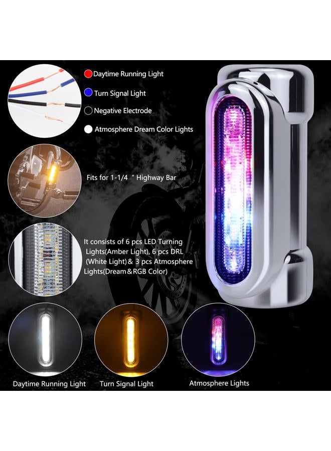 Opl5 Motorcycle Highway Bar Lights Switchback Driving Crash Led Turn Signal Dream Atmosphere For 1-1/4 Inch Touring Bikes (Silver) - Image 4