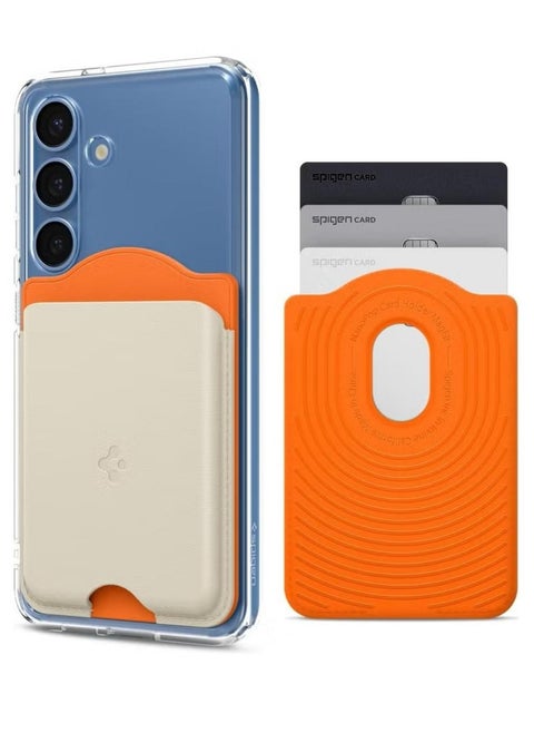 Nano Pop (MagFit) MagSafe Wallet Card Holder [3 Cards] for Samsung Galaxy S25 series with Magnetic Case only and MagSafe compatible with iPhone 16/15/14/13/12 Models - Orange Beige
