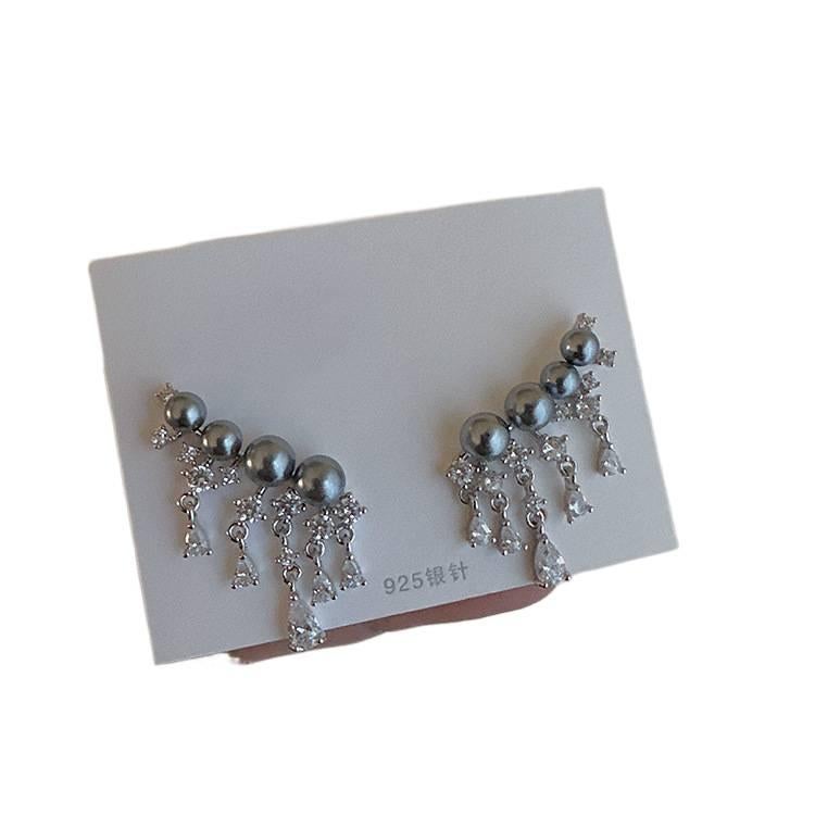 Silver Pearl Earrings with Rhinestone Detail and Lightweight Huggie Profile for Daily Wear and Elegant Styling - Senko Aura - Image 3