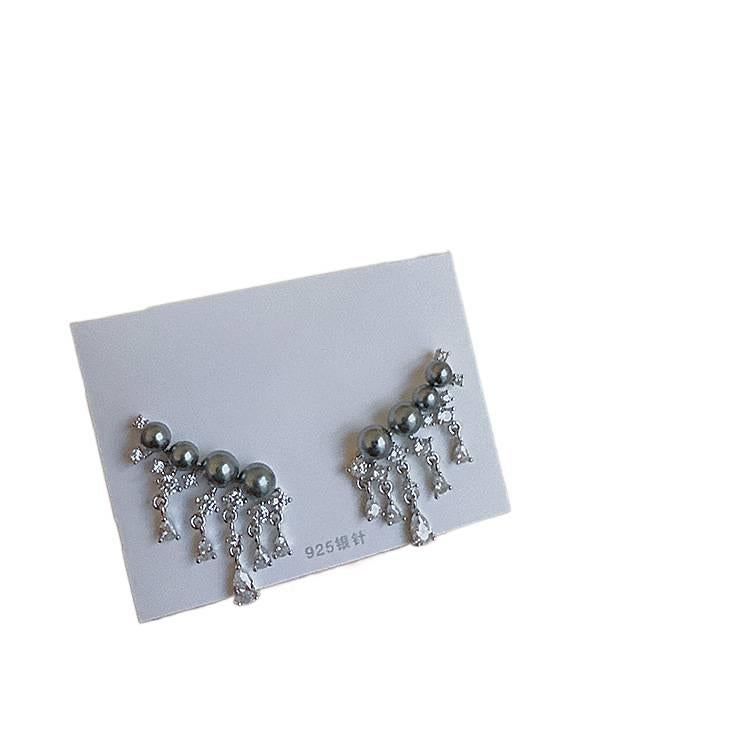 Silver Pearl Earrings with Rhinestone Detail and Lightweight Huggie Profile for Daily Wear and Elegant Styling - Senko Aura - Image 1