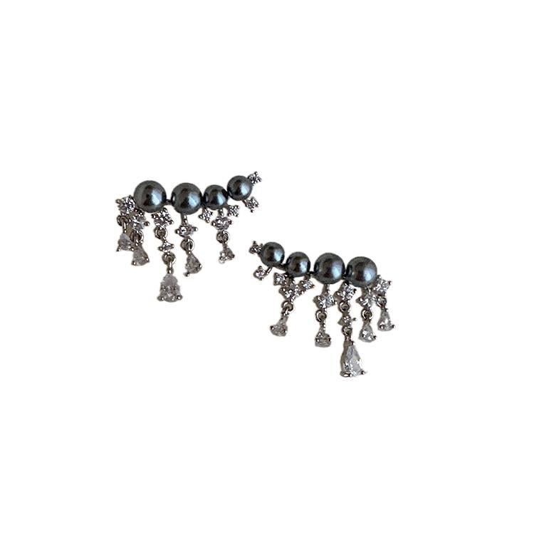 Silver Pearl Earrings with Rhinestone Detail and Lightweight Huggie Profile for Daily Wear and Elegant Styling - Senko Aura - Image 5