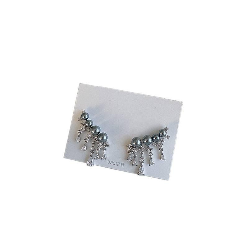 Silver Pearl Earrings with Rhinestone Detail and Lightweight Huggie Profile for Daily Wear and Elegant Styling - Senko Aura - Image 4