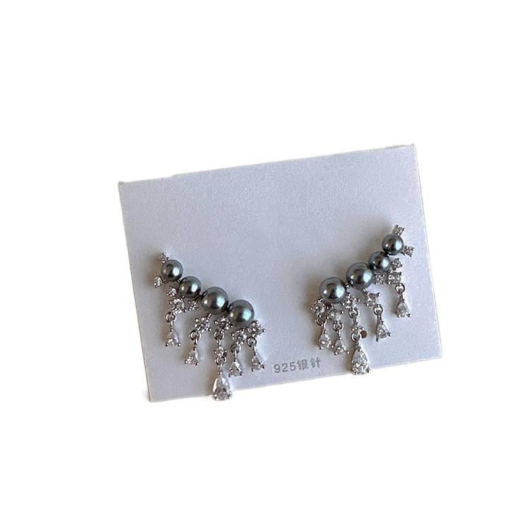 Silver Pearl Earrings with Rhinestone Detail and Lightweight Huggie Profile for Daily Wear and Elegant Styling - Senko Aura - Image 2