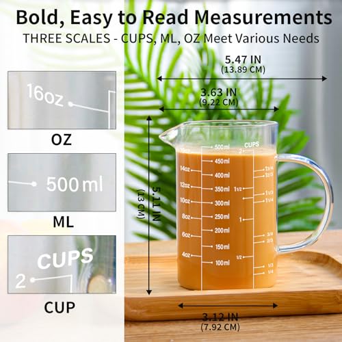 77L 3 Pack Glass Measuring Cup Set (1 1/4, 2 & 4 Cup) [Insulated handle, V-Shaped Spout], High Borosilicate Liquid Glass Measure Cup for Kitchen, Easy To Read, Dishwasher, Freezer, and Microwave Safe - Image 3