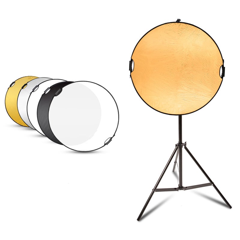 Selens Handle Round Reflector Stand Kit for Photography, 32" 5-in-1 Collapsible Lighting With 6.5ft Light Stand, Carry Bag and Clamp for Portrait Studio Shoot - Image 1