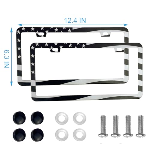 lengnoyp 2PCS Premium American Flag License Plate Frame Black License Plate Frames 2 Holes Solid Stainless Steel License Plate Holder Universal Car License Plate Frame for USA Flag by Lengnoyp - Image 3