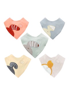 KASTWAVE 5 Pack Baby Bandana Bibs Embroidery Animal Tails Cotton Drool Bibs for Baby Boys Girls Bandana Scarf Bib with Snaps  - Image 1