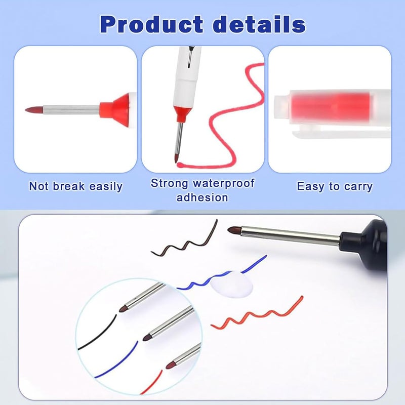 Buildcon 6 قطع قلم تعليم الثقوب العميقة دائم، قلم ذو رأس طويل للخشب، المعدن، الزجاج، البلاستيك، أدوات البناء، أدوات النجار، قلم تعليم، أداة تعليم العلامات (أزرق، أسود، أحمر) - Image 3