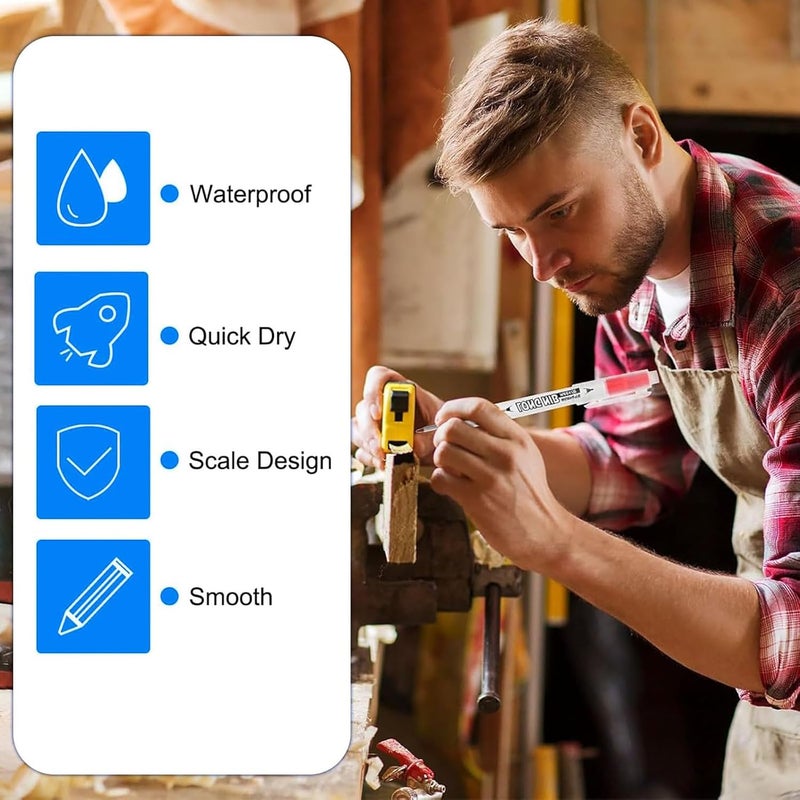 Buildcon 6 قطع قلم تعليم الثقوب العميقة دائم، قلم ذو رأس طويل للخشب، المعدن، الزجاج، البلاستيك، أدوات البناء، أدوات النجار، قلم تعليم، أداة تعليم العلامات (أزرق، أسود، أحمر) - Image 4